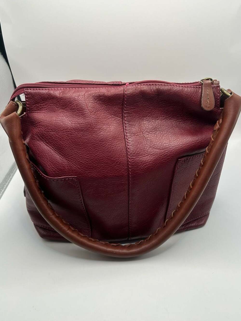 Sundance Maroon Pebbled Leather Shoulder Bag Made in Spain - Picture 3 of 10